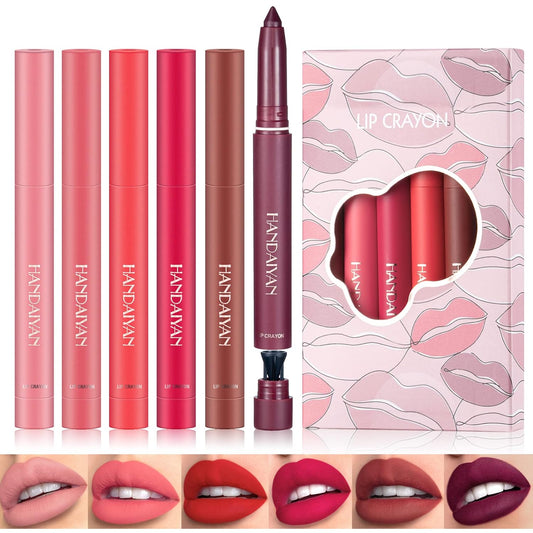 6 Colors Matte Lipstick Lip Liner Pencil Set Double End Matte Lipgloss Lipliner Set Waterproof Lip Gloss Non-Stick Cup Long Lasting Cosmetics Lip Stick Professional Lip Makeup Kit