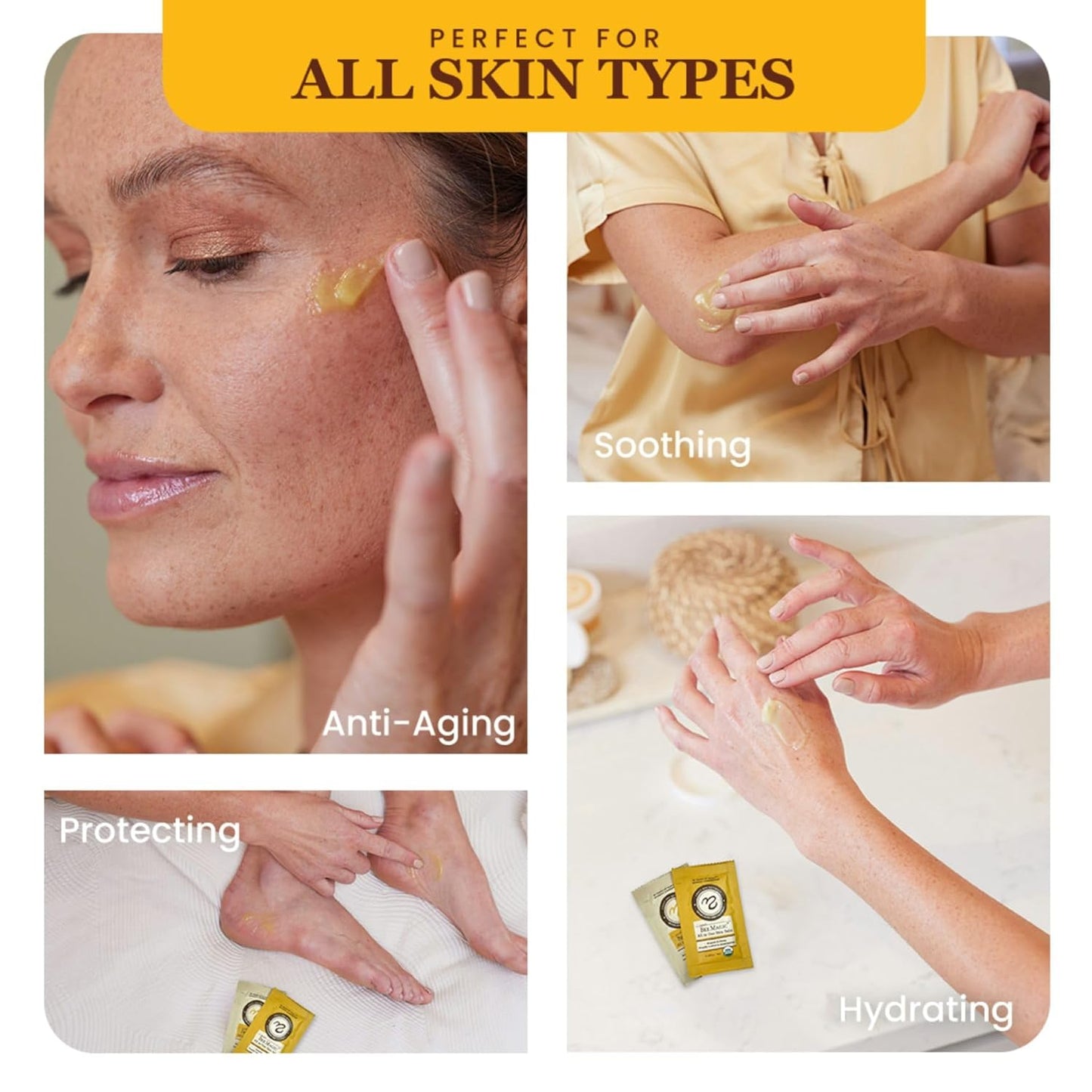 Sweet Bee Naturals All-in-One Skin Balm Sachets - 4ml Each, Certified Organic, Deep Moisture & Hydration for On-the-Go Skincare, Ideal for Busy Lifestyles, Travel-Friendly - 15 Pack