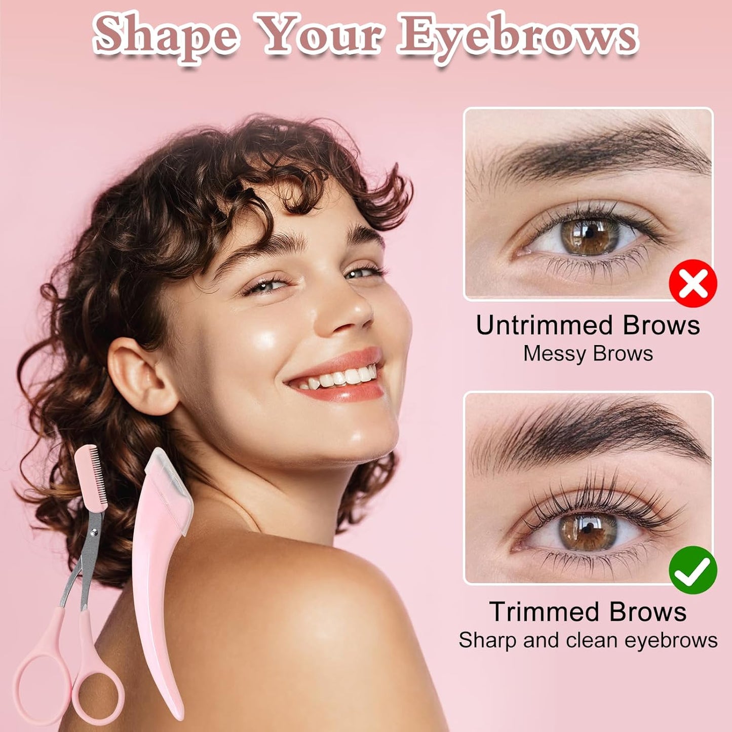 9 Pcs Eyebrow Trimmer Scissors with Comb, Curved Eye Brow Razor, Non-Slip Stainless Steel Facial Hair Removal Grooming, Brow Shaping Beard Shaving Kit Beauty Accessories for Women Men