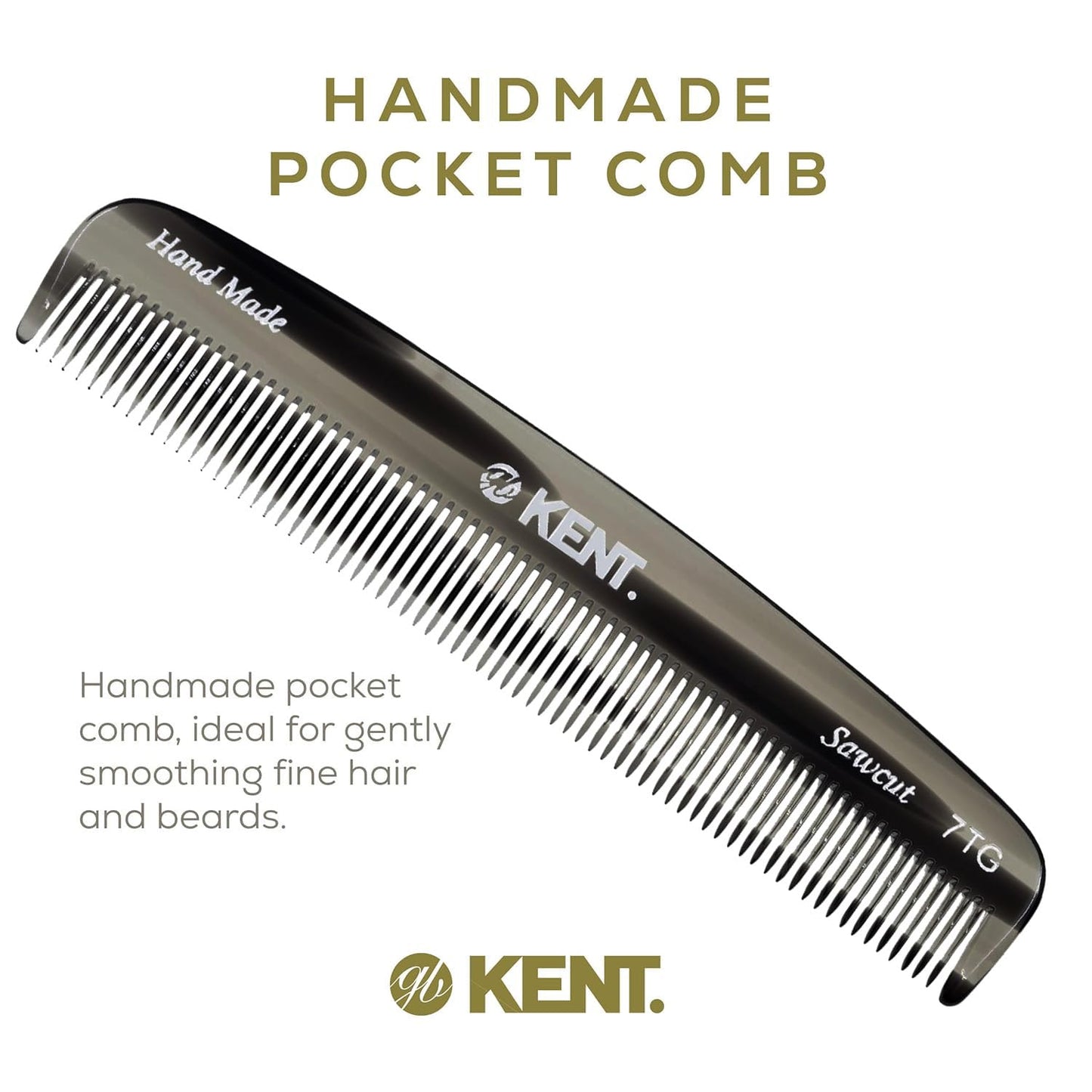 Kent 7T G All Fine Tooth Pocket Comb-Handmade Hair Comb for Grooming and Styling-Travel Comb for Hair Care,Mustache and Beard Care, Use Dry or with Balms, Saw Cut and Hand Polished for Wet or Dry Hair
