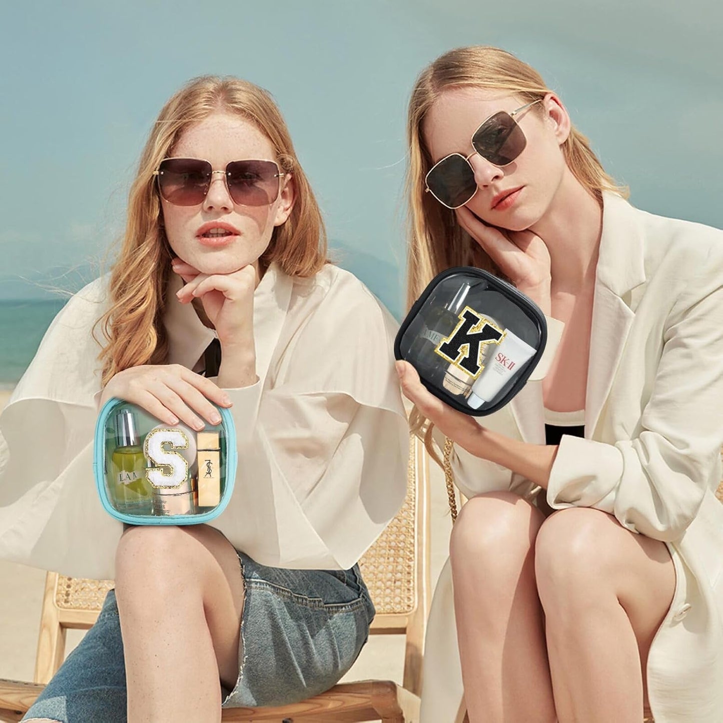 YOOLIFE Initial Makeup Bag Travel Toiletry Bag, Clear Makeup Bag Car Accessories For Women Clear Makeup Bags With Zipper Girlfriend Teacher 13 Year Old Girl Gifts Daughter Girl Gifts Mini Black L