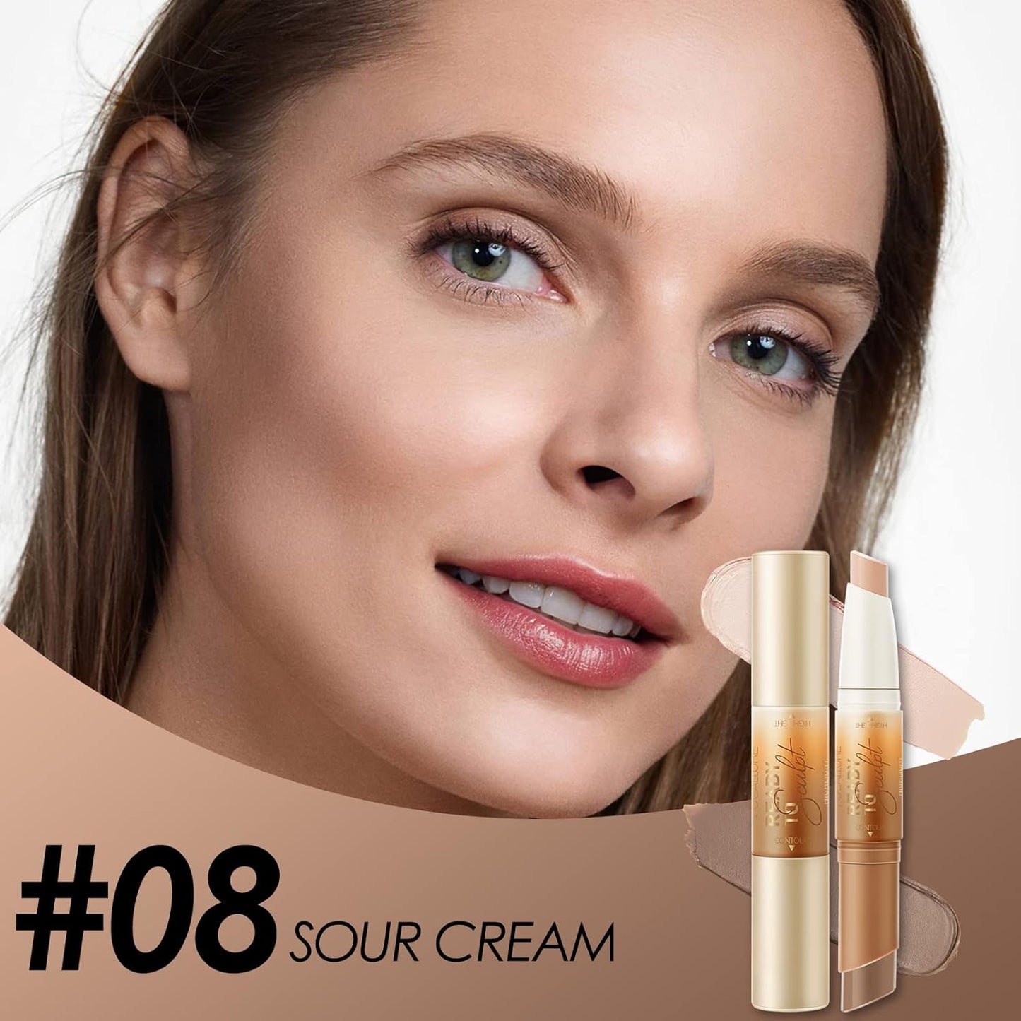 FOCALLURE 2 in 1 Cream Bronzer and Highlighter Stick,Non-greasy & Non-drying Contour Pencil,Easy to Create a Natural Matte Finishing,Long Lasting & Waterproof Face Brighten Make up Pen,SOUR CREAM