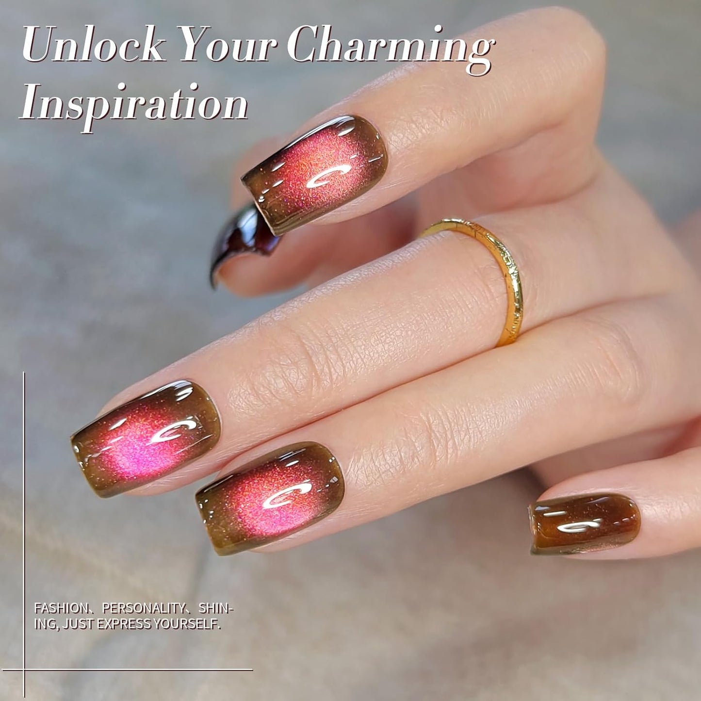 Born Pretty 15ML Cat Magnetic Eye Gel Polish, Pink Brown Gel Nail Polish Fall Winter Cat Holographic Magnetic Nail Polish Nail Art Manicure Salon DIY at Home