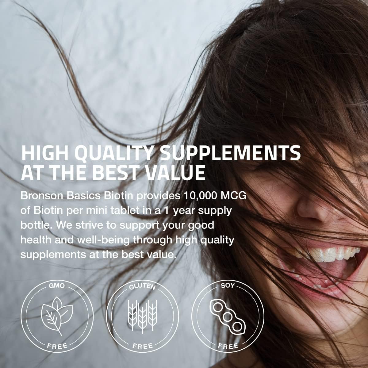 Bronson Biotin 10,000mcg, Supports Healthy Hair, Skin and Nails, Vegetarian, Non-GMO, 150 Tablets