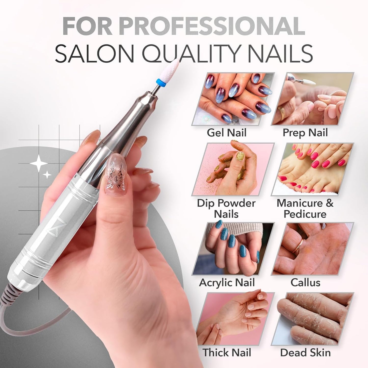 M Mase- Professional Nail Drill Machine - Coreless 2-in-1 Nail File - Electric, Cordless, 35000 RPM, HD Display - Electric Nail Drill for Professional & Home Use (Pink Gold)