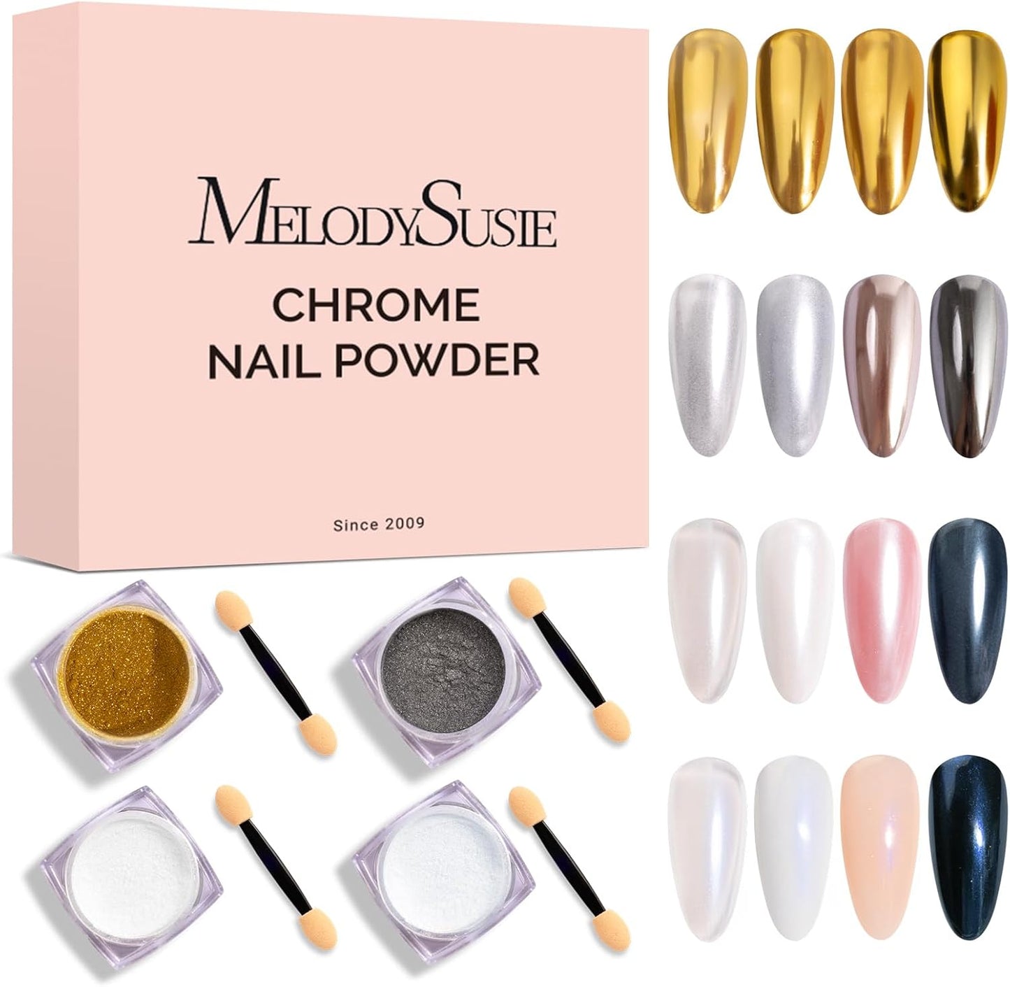 MelodySusie 4Pcs Chrome Nail Powder for Gel Nails, Aurora Fine Glitter Powder Mirror Effect Pigment Pearlescent Mermaid Pigment Pearl Glitter for Home DIY Salon Use