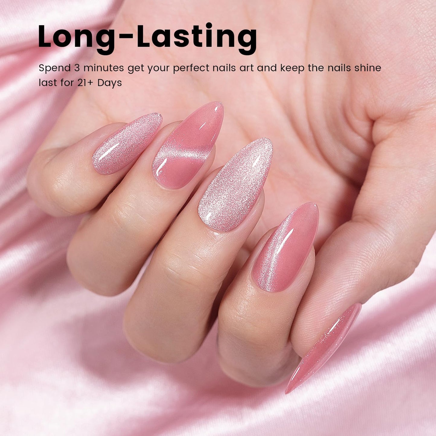 RARJSM Nude Sheer Pink Cat Eye Gel Nail Polish Silver Glitter 15ml 9D Velvet Cateye Shimmer Galaxy Ice Jelly Pink Gel Polish with Magnetic Stick UV LED Curing Require Soak Off DIY Home Salon