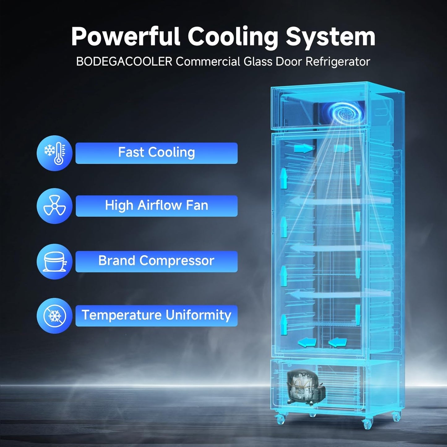 BODEGACOOLER Beverage Refrigerator and Cooler, Commercial Refrigerators with 4 shelves, Commercial Fridge with Soft LED Light. Merchandiser Refrigerators as Black Bar Cooler For Party, 9.0 Cu. Ft