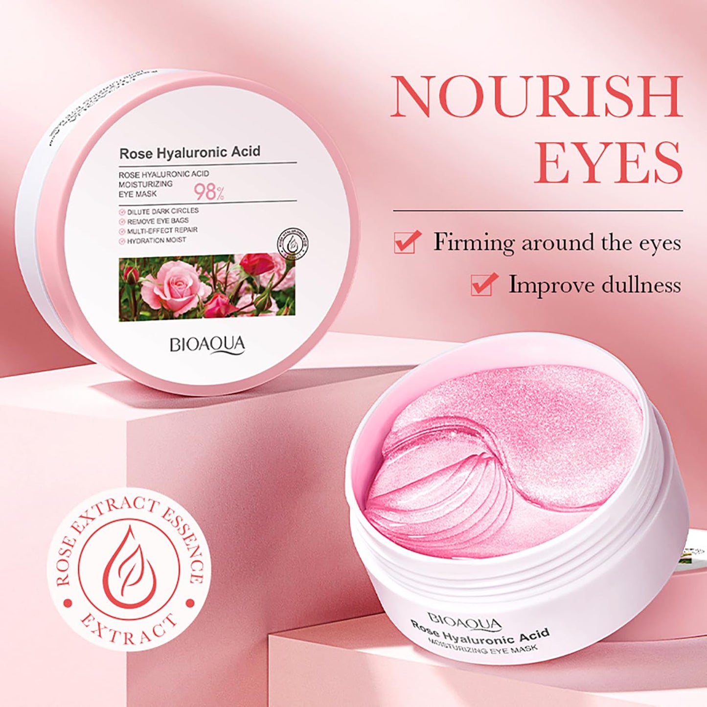 BIOAQUA Rose Hyaluronic Acid Moisturizing Eye Mask Dark Circles Removes Eye Bags Hydration Skin 80g (60pcs/30pairs)