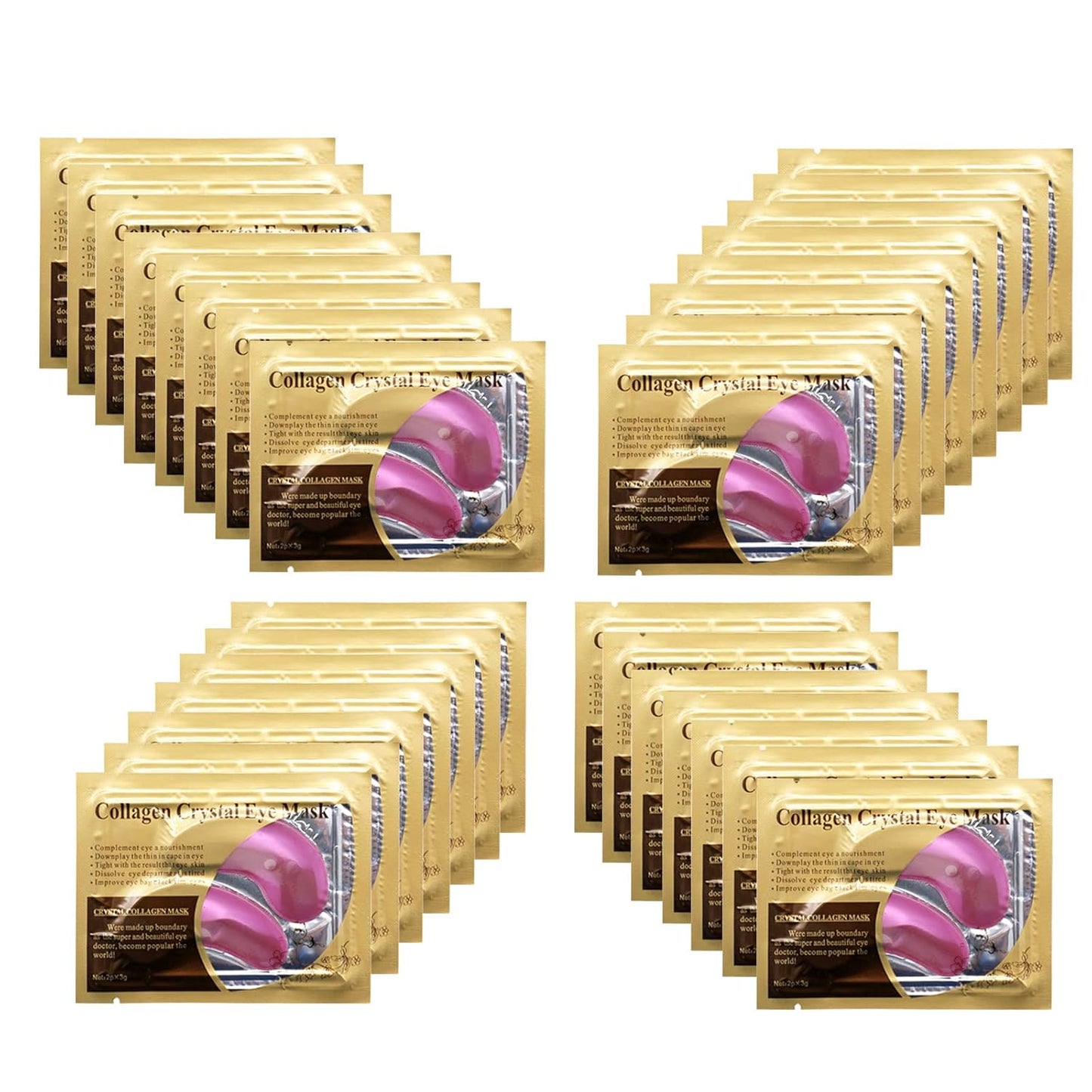 Pink Collagen Eye Mask, 30 Pairs Crystal Gold Under Eye Patches For Puffy Eyes and Dark Circles – Look Less Tired and Reduce Wrinkles and Fine Lines (Pink)