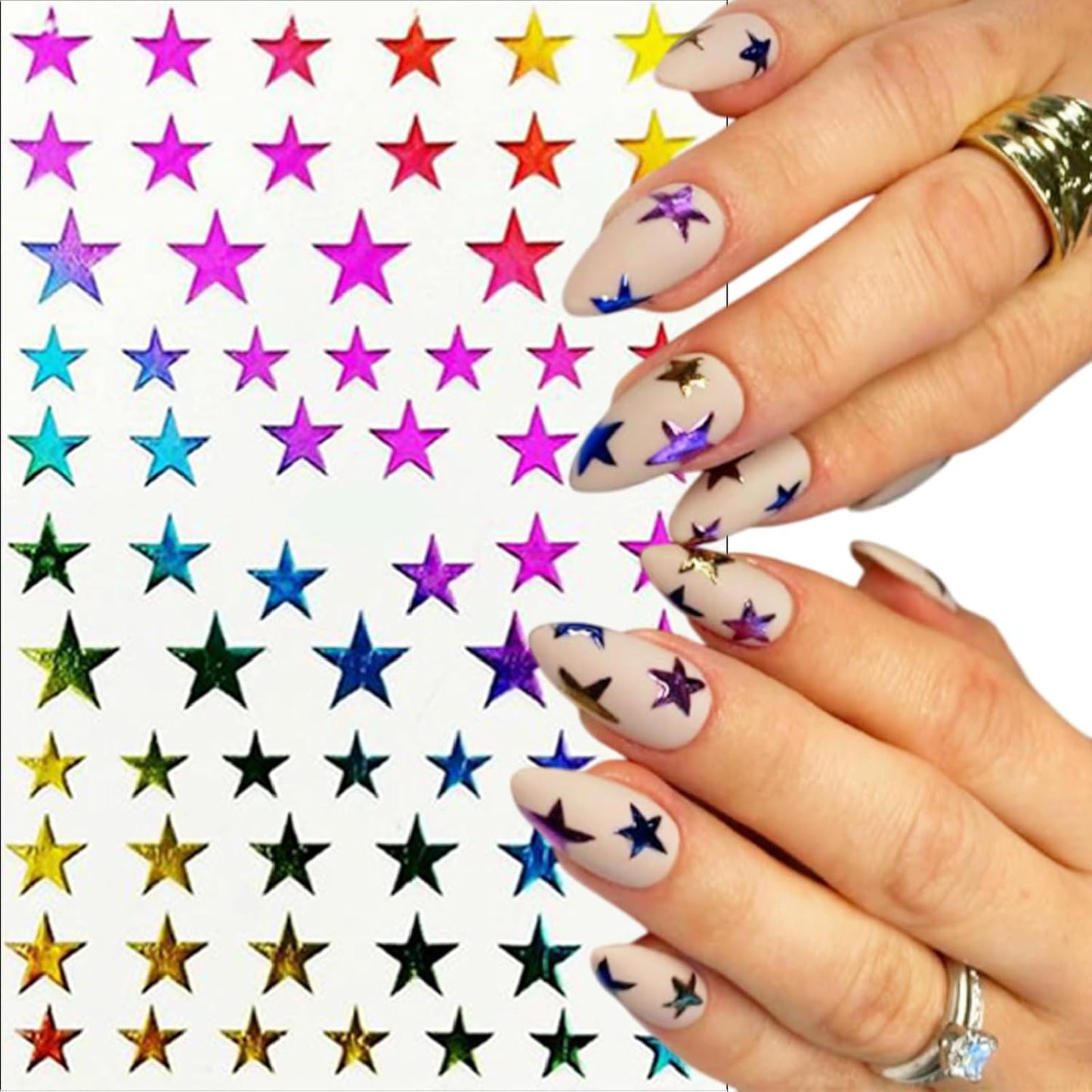 8Sheets Glitter Independence Day Stars Nail Art Stickers 3D Self Adhesive Shiny Glitters Starlight Nail Decals 4th of July Holographic Pentagram Design Decal for Woman DIY Manicure Decoration