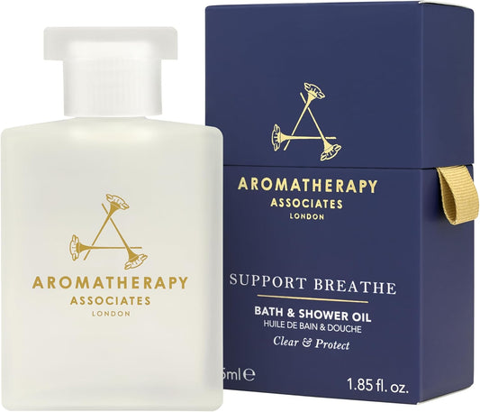 Aromatherapy Associates Support Breathe Bath and Shower Oil, Natural Body Oil to Clear Mind, Body and Spirit, Hydrating Body Oil Made with 3 Essential Oils (1.86 oz)