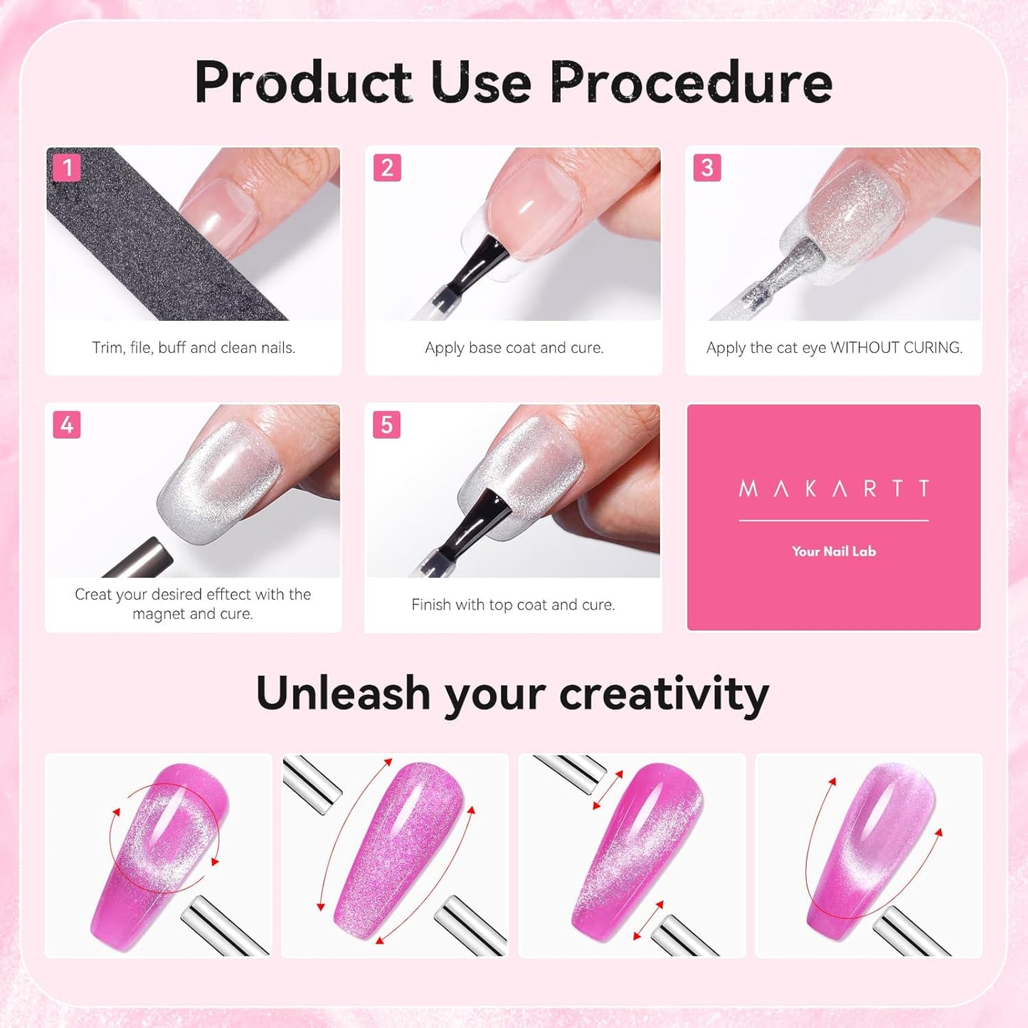 Makartt Universal Silver Cat Eye Gel Polish: Sparkle Glitter Nail Polish Holographic Magnetic Gel with Magnet DIY at Home for Beginner Easy to Use Nail Art Design Manicure 10ml