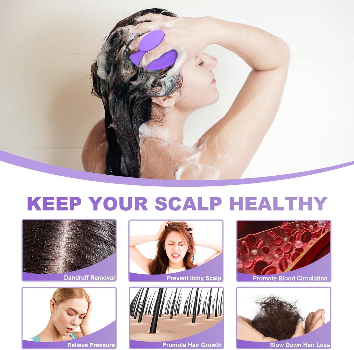 Silicone Scalp Massager Shampoo Brush, Scalp Scrubber for Hair Growth (Purple)