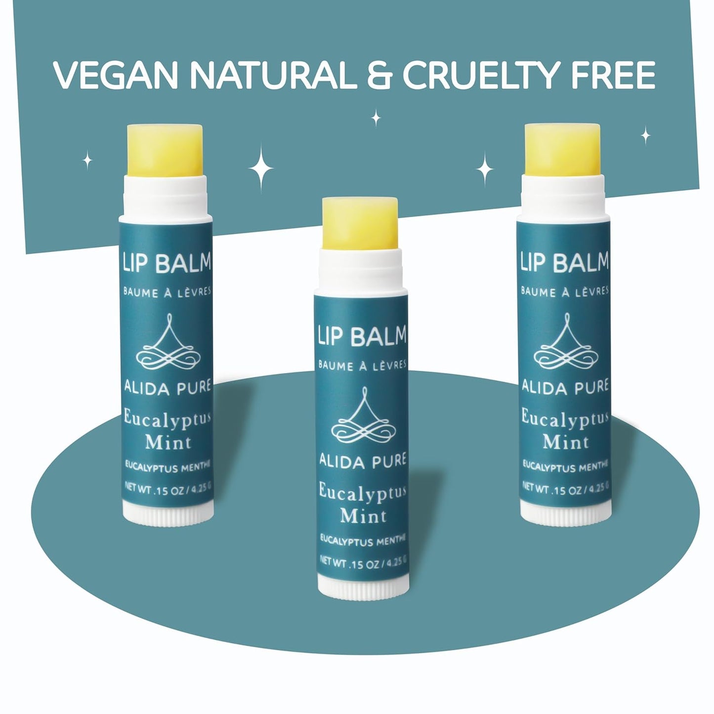 Eucalyptus Mint Lip Balm Collection, Vegan Set, Beeswax Free, with Organic Jojoba and Avocado Oil, Vitamin E, Natural Moisturizer for Dry, Chapped Lips, 3 Tube Set