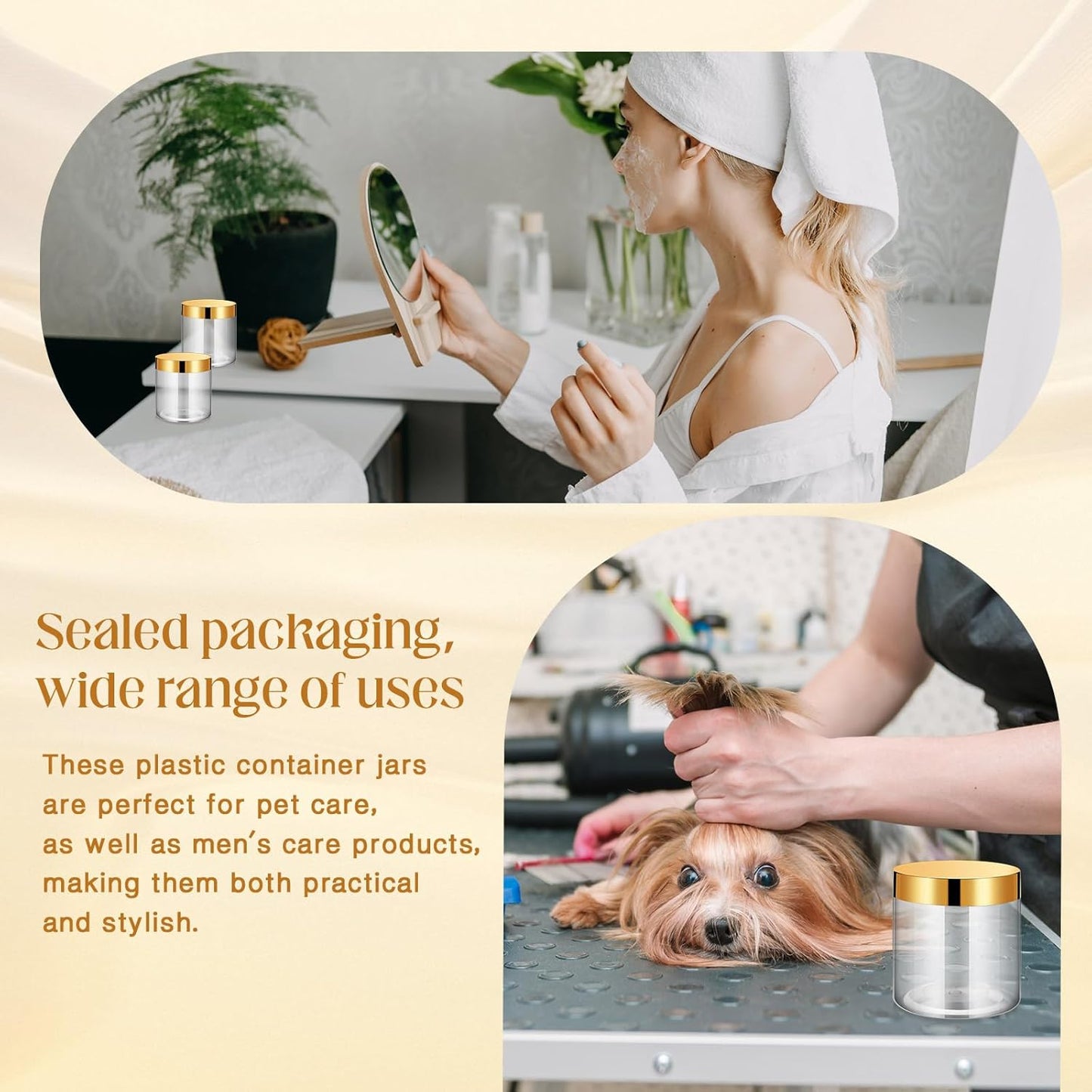 Patelai 4 Pieces Round Wide-mouth Leak Proof Plastic Container Jars with Lids for Travel Storage Makeup Beauty Products Face Creams Oils Salves Ointments DIY Making(16 Ounce,Gold)