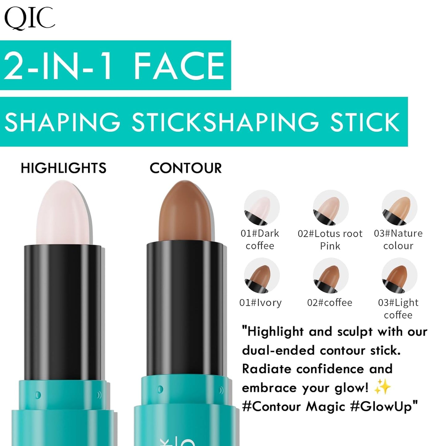 2-in-1 Contour & Highlighter Stick - Dual-Ended, Waterproof, Long-Lasting, for All Skin Tones (03# Nature colour + Light coffee)