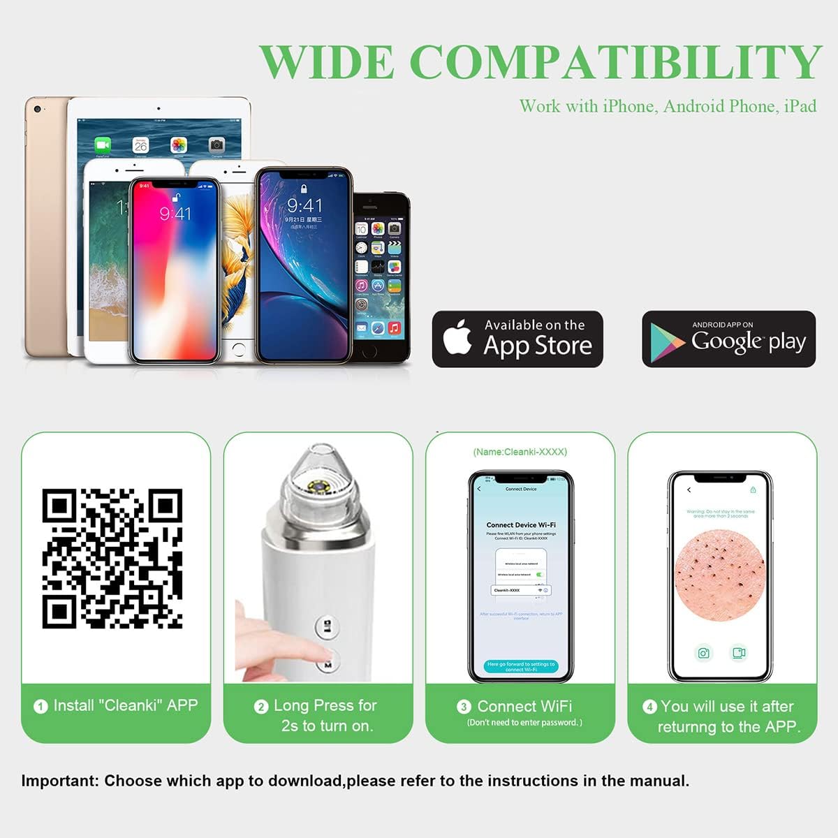 Blackhead Remover Pore Vacuum, 【[FDA Certification] 】 WiFi Visible Facial Pore Cleanser with HD Camera Pimple Acne Comedone Extractor Kit with 6 Suction Heads Electric Blackhead Suction Tool