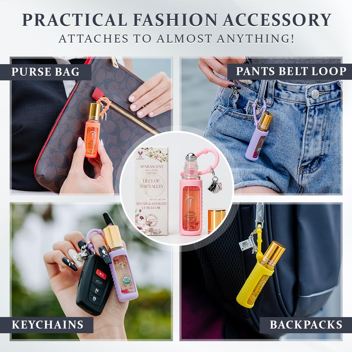 Lilly of The Valley Organic Nail Cuticle Oil Pen with Jojoba, Coconut MCT, and Rosehip for Nail Hydration, Growth & Strength, Travel Size Keychain(0.34 Fl Oz)