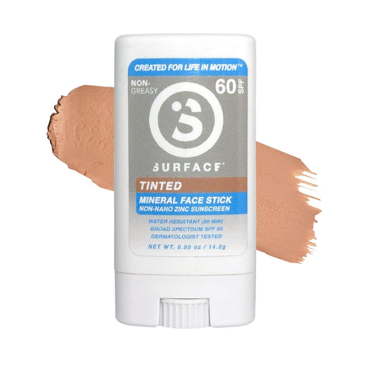 Surface Mineral Sunscreen Face Stick SPF 60, Lightweight Non-Nano Zinc Oxide Formula, Reef Friendly, Broad Spectrum UVA UVB Protection, Water Resistant Sun Care for 80 Minutes, Tinted, 0.5oz