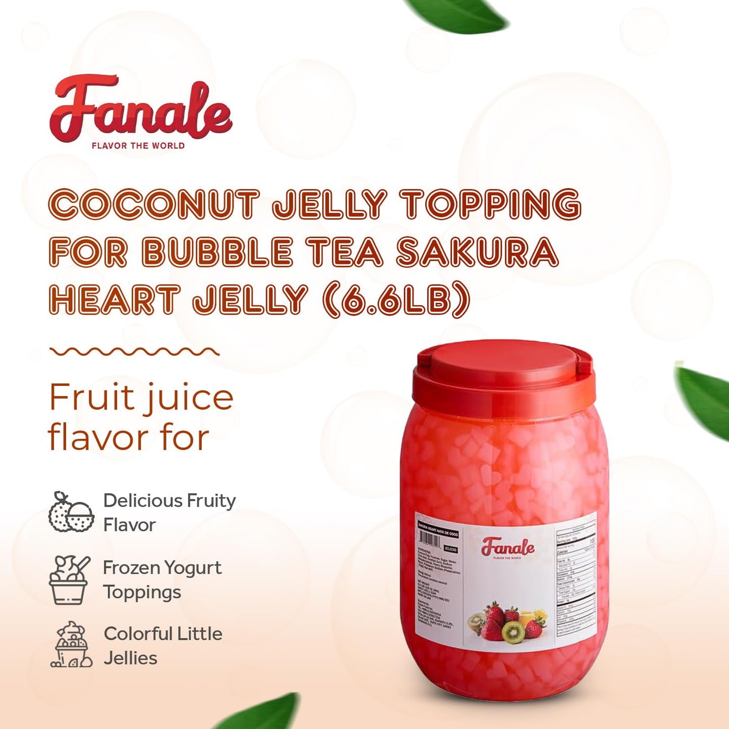 Fanale Coconut Jelly Topping nata de coco for Boba Tea | Ice Cream | Yogurt | Smoothie | Milk Tea | Desserts Sakura Heart Shaped, 6.6 pound (Pack of 4) | JEL030-CS