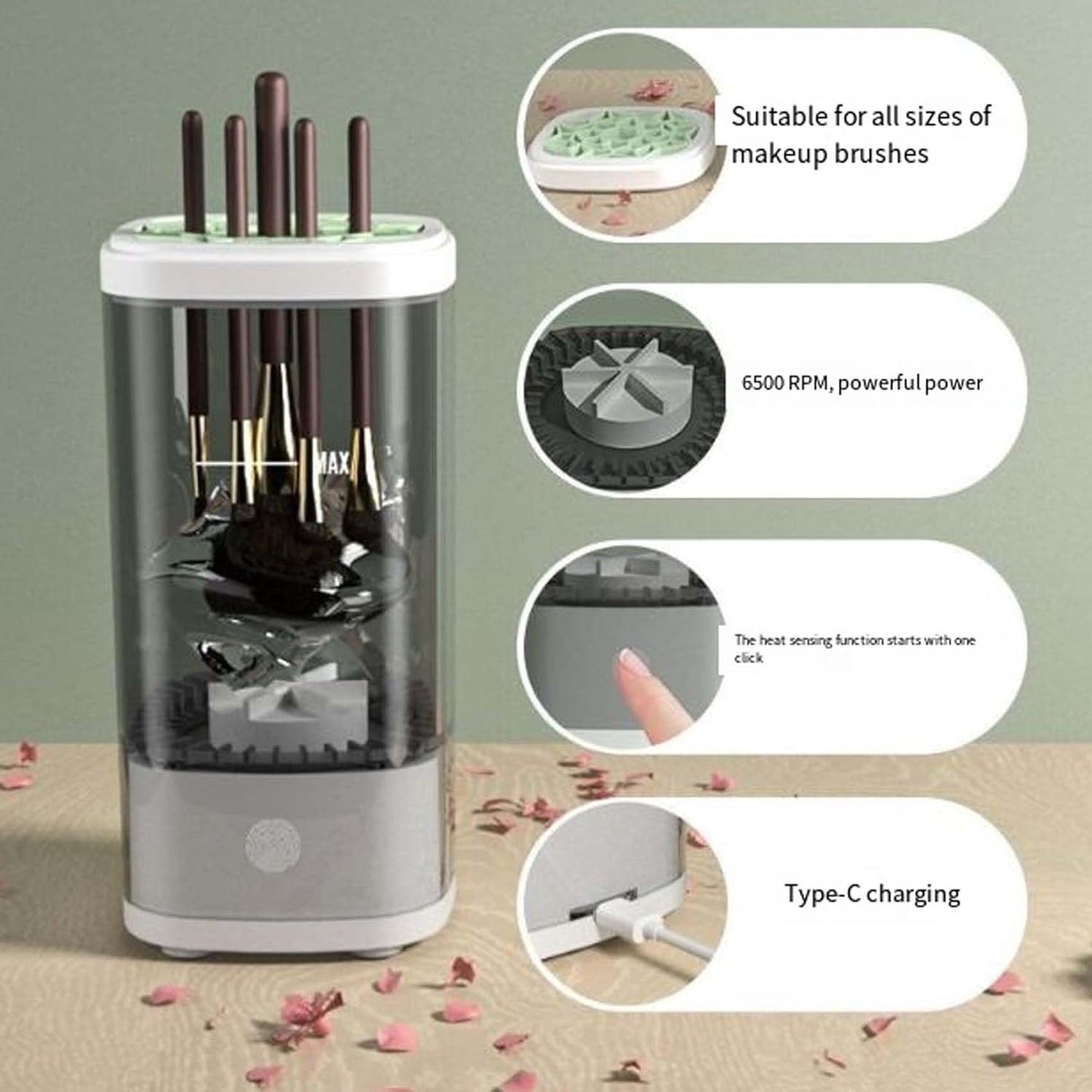 Wavearnn Electric Makeup Brush Cleaner,2025 upgrade 2-in-1 Electric Makeup Brush Automatic Cleaner,Efficient Deep Cleaning All Types Of Brushes,For All Types Of Brushes Set (Plug-in type,Black)