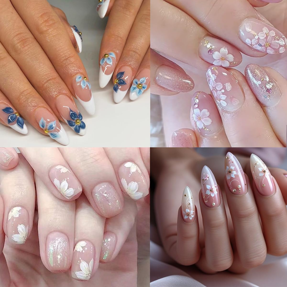 Flower Nail Art Stickers Decals Spring Relief Lily Floral Nail Decals Pink White Blue Self-Adhesive Design Flowers Nails Stickers 5D Embossed Nail Art Supplies for Women Girls Summer Nail Decorations