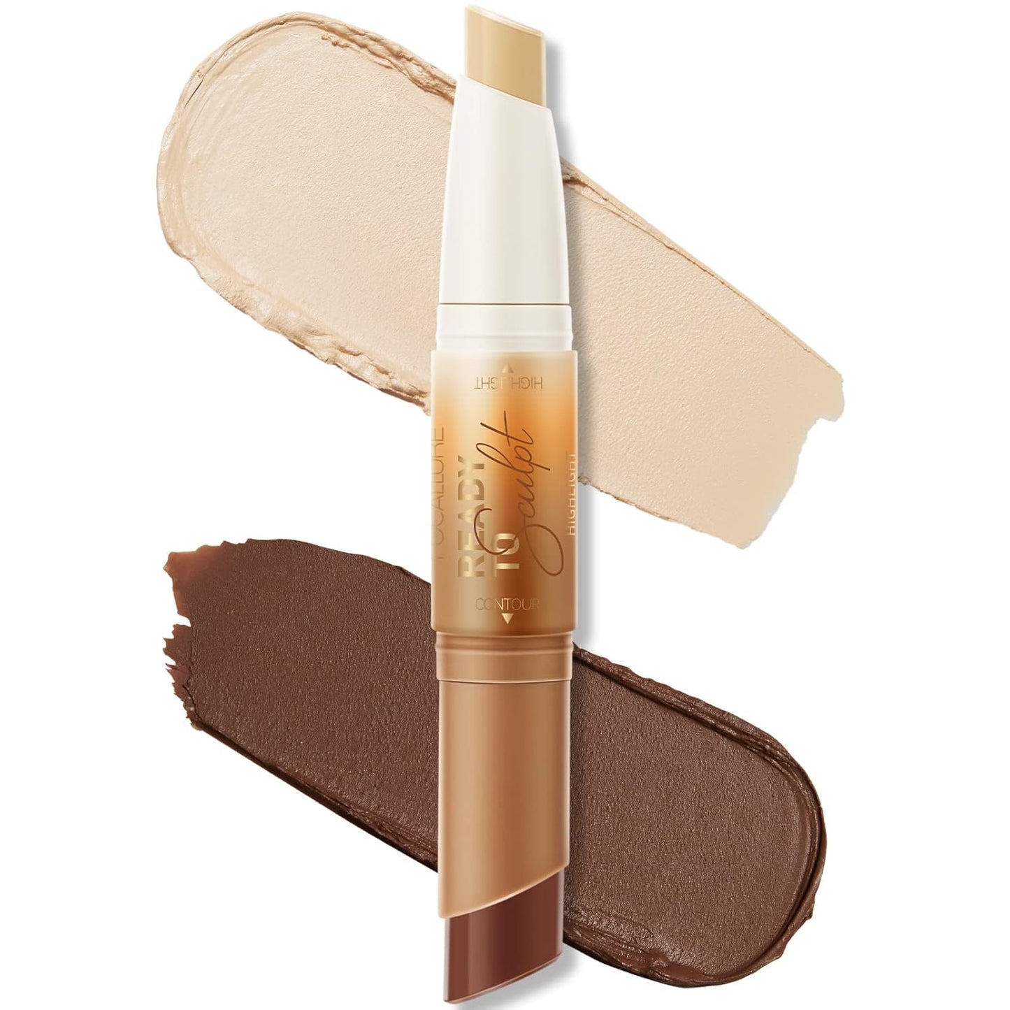 FOCALLURE 2 in 1 Cream Bronzer and Highlighter Stick,Non-greasy & Non-drying Contour Pencil,Easy to Create a Natural Matte Finishing,Long Lasting & Waterproof Face Brighten Make up Pen,MELTED BUTTER