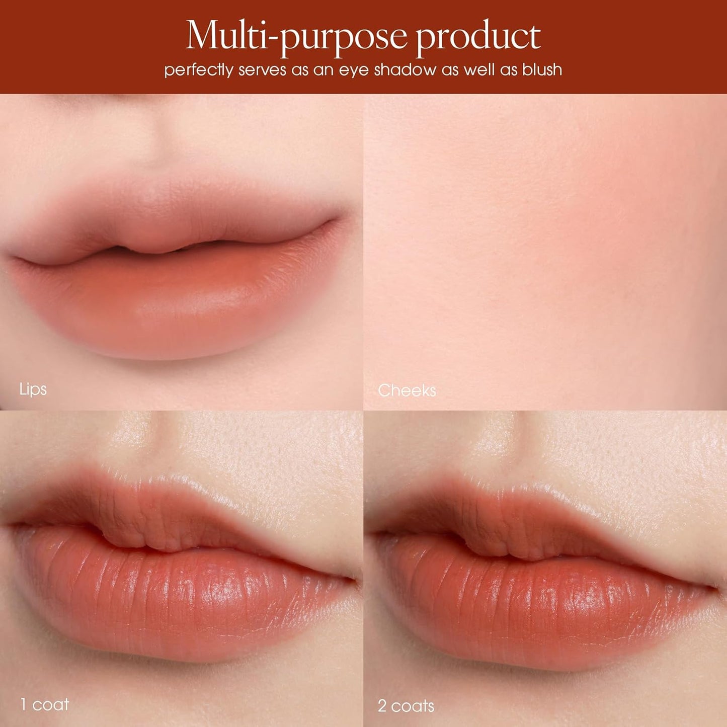 AIR LIPS 823 TASTY BROWN, Lip & Cheek, Natural Soft Matte Finish & Buildable, Airy Formula (1.2g, 0.003 oz.)