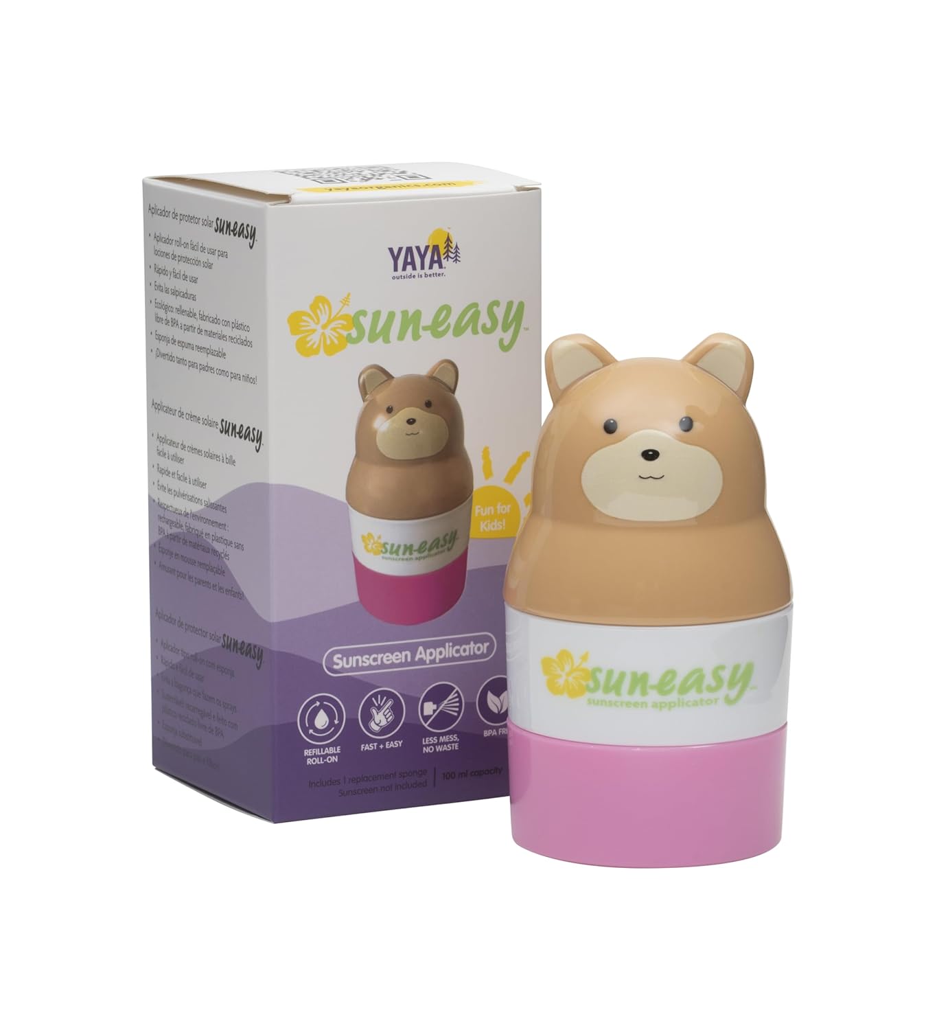 Sun-Easy Sunscreen Applicator, Refillable Roll-On with Sponge for Kids and Babies, Fun, Fast and Mess-Free application, Holds 100 ml, 2-pack