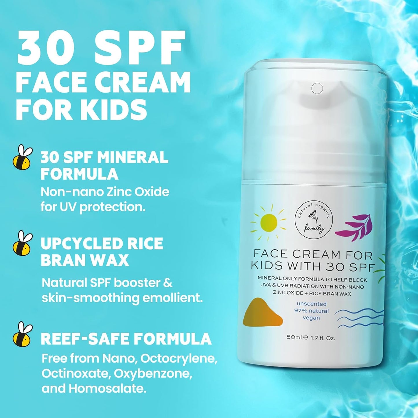 Kid Face Sunscreen Moisturizer with SPF – SPF 30 Mineral Face Sunscreen – Lightweight, Non-Greasy, Reef-Safe with Zinc Oxide & Niacinamide – Broad-Spectrum UV Protection – Daily Moisturizer for Kids