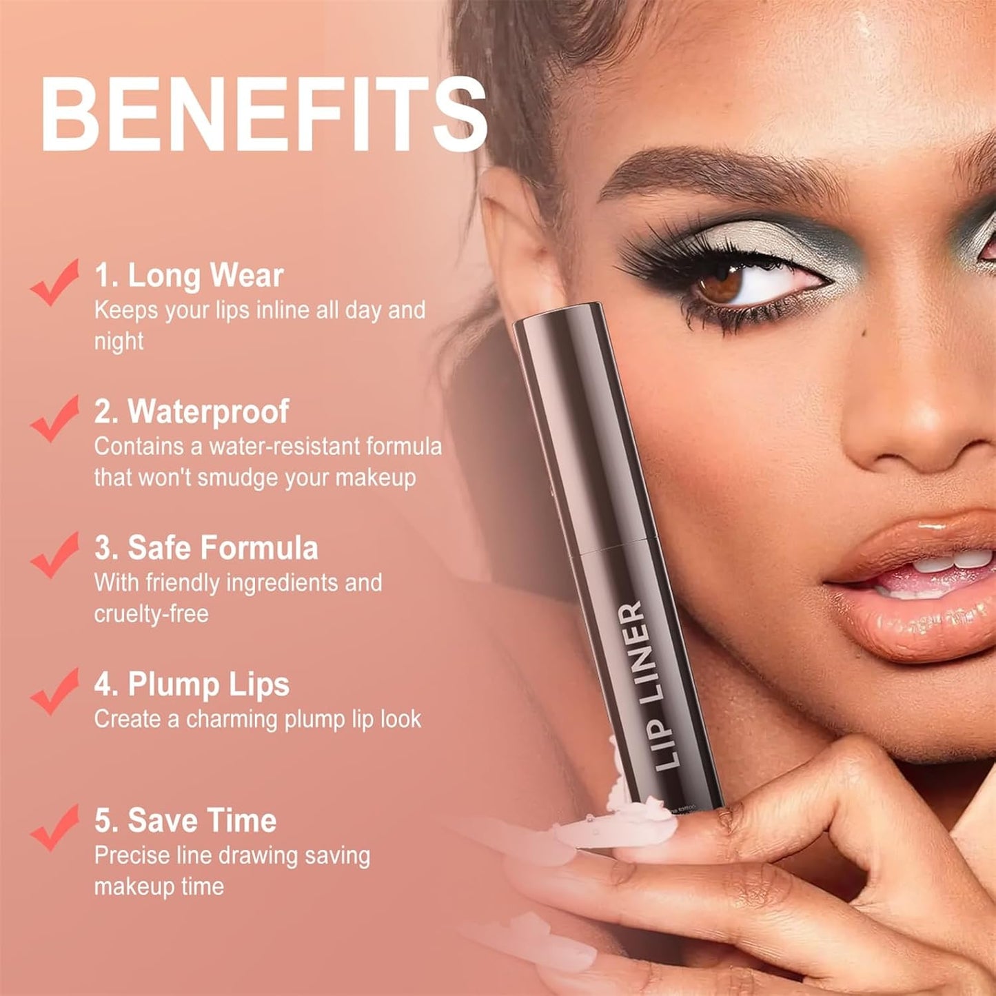 OETUIOW Lip Stain Peel Off, Lip Liner Moisturizing Long-Lasting & Waterproof, Transfer Proof & Plumping, Non-Stick Cup, 2PCS Rose