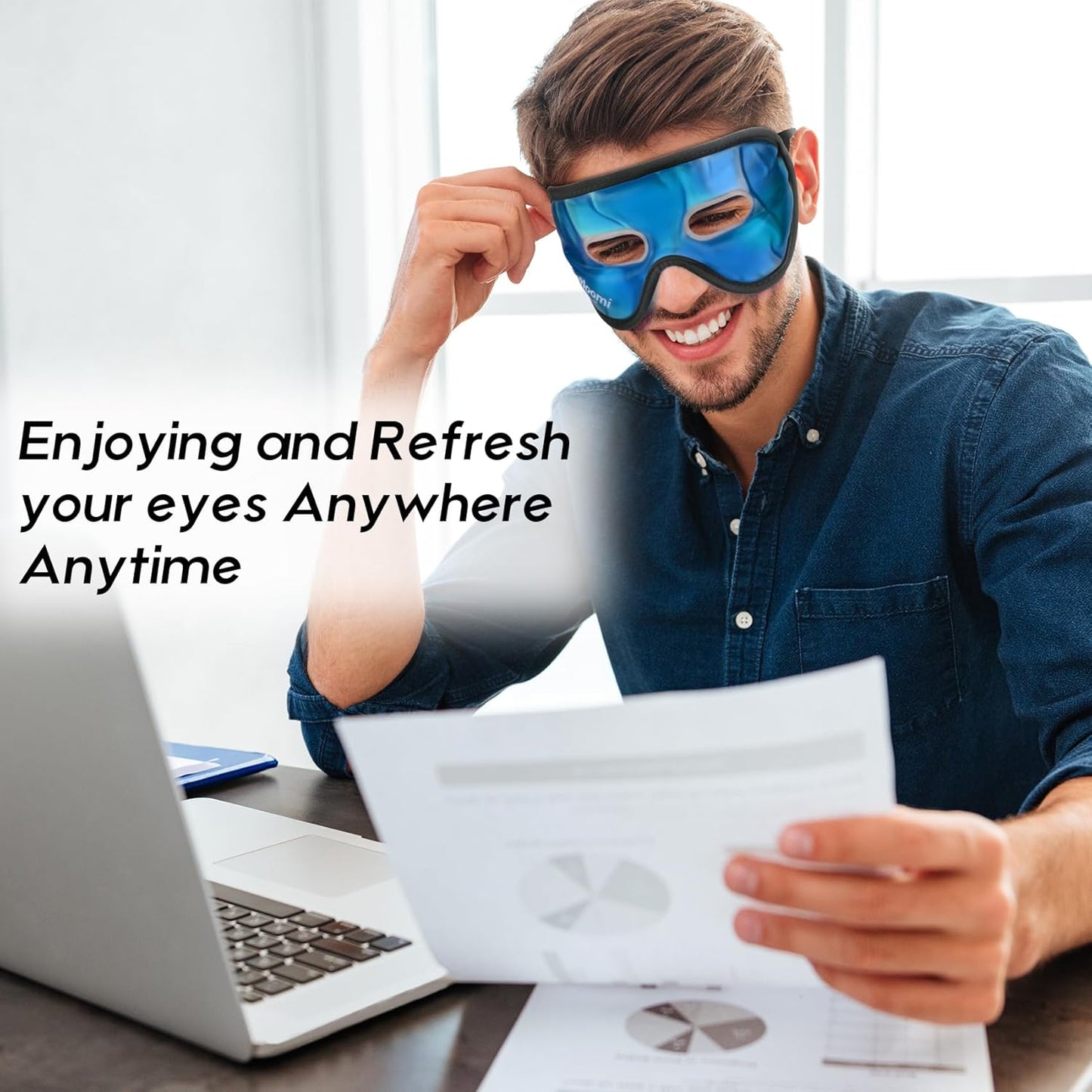 Cooling Eye Mask, Gel Eye Mask Cold Compress for Eyes, Reusable Eye Ice Pack, Cool Relaxation, Comfort Snug Fit, No Freeze, Eye Cover Ice Mask for Home, Office, 2PCS, Blue & Purple