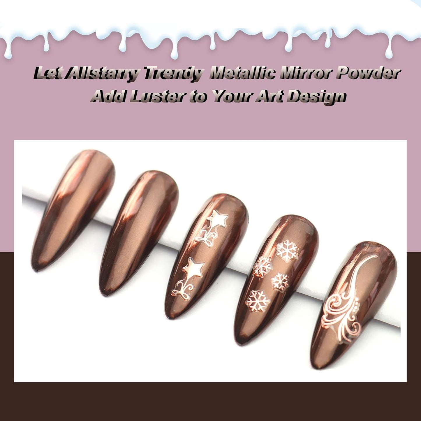 Allstarry Brown Chrome Nail Powder, 2pcs Metallic Mirror Effect Dust Glitter Glazed Manicure Decoration Reflective Pigment for Gel Polish Nail Art Decoration Resin Craft, Festivals - Dark Coffee
