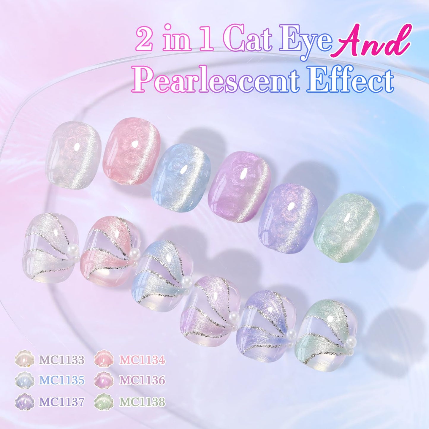 Double Rhythm 15ML Ice Glass Cat Eye Gel Polish with Magnet Holographic Glitter Shimmer Translucent Sheer Color Salon Soak Off Magnetic Nail at Home (Blue Purple-MC1137)