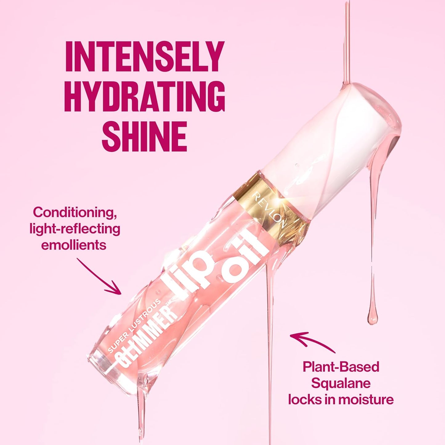 REVLON Super Lustrous Glimmer Lip Oil, Moisturizing & Tinted, Shiny Finish, Made with Plant-Based Squalane, 002 Miss Coral, 0.13 fl oz