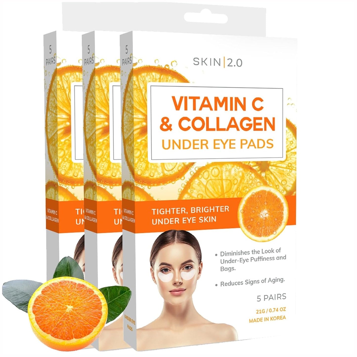 Vitamin C and Collagen Under Eye Patches - Brightens Dark Circles, Tightens Under Eye Skin, Anti-aging & Firming Under Eye Pads - Cruelty Free Korean Skin Care For All Skin Types - 15 Pairs