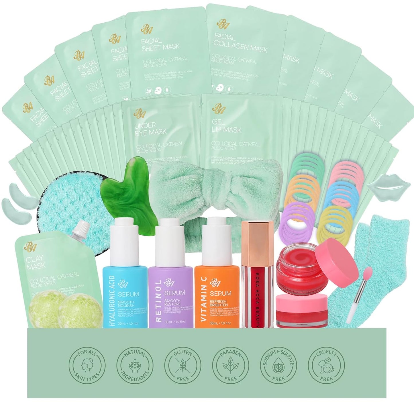 Tea Tree Face Sheet Mask Pack, 55Pcs Skin Care Set for Women & Men, Self Care Kit, Hydrogel Jelly Mask, Eye Gel, Under Eye Patches, Hyaluronic Acid Facial Serum, Christmas, Birthday,Mother Day, Dad