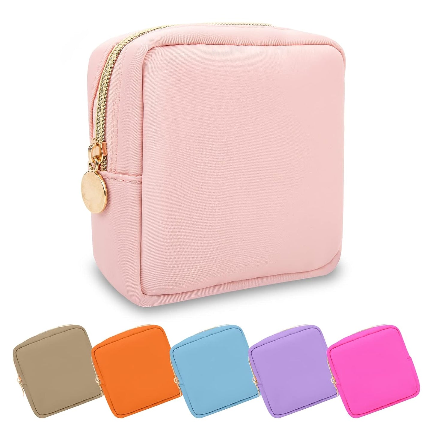 Mini Makeup Pouch for Purse, Small Cosmetic Bag Pouch Nylon Travel Toiletry Organizers Bag for Women Girls, Cute Zipper Coin Purse Preppy Storage Purse for School Work(Mini-Flamingo)