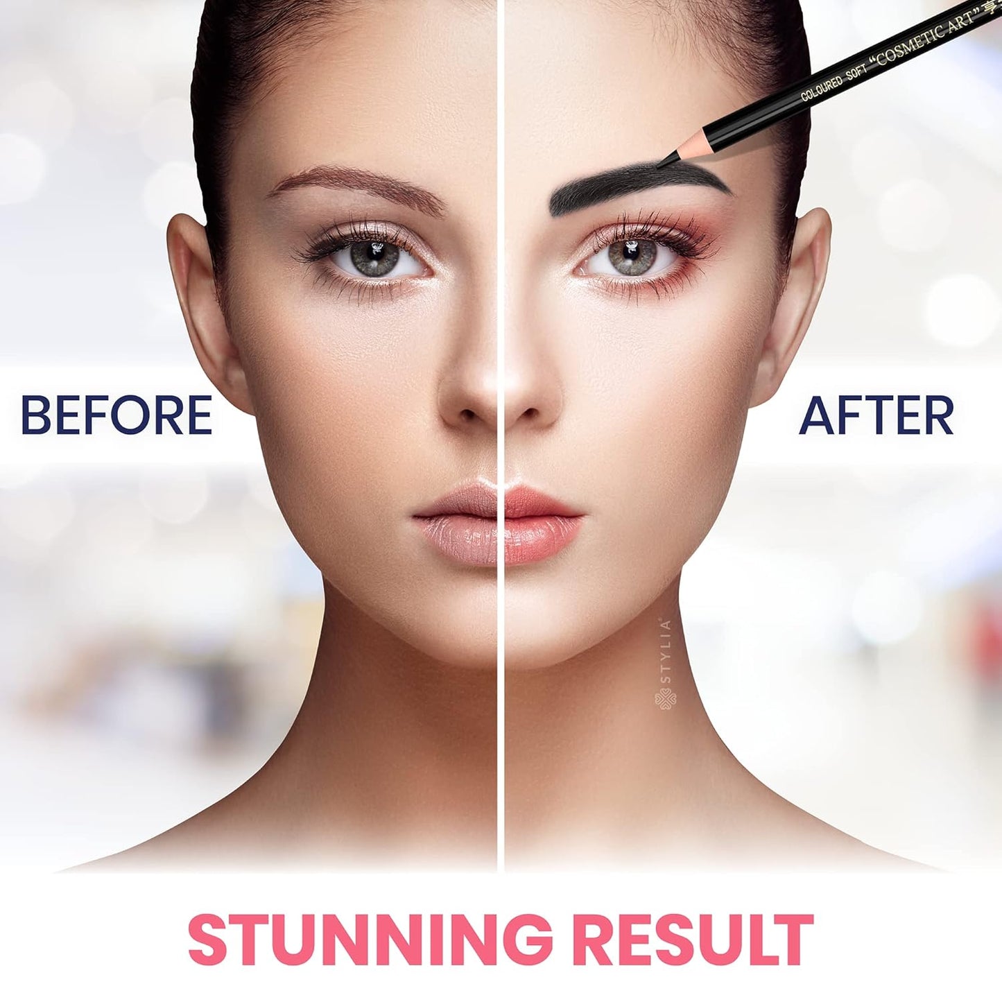 Stylia Waterproof Eyebrow Pencils For Women – Long-Lasting Microblading Supplies Brow Pencil, Perfect for Eyebrow Shaper, Filling & Defining Natural-Looking Brow - (12PC Black)