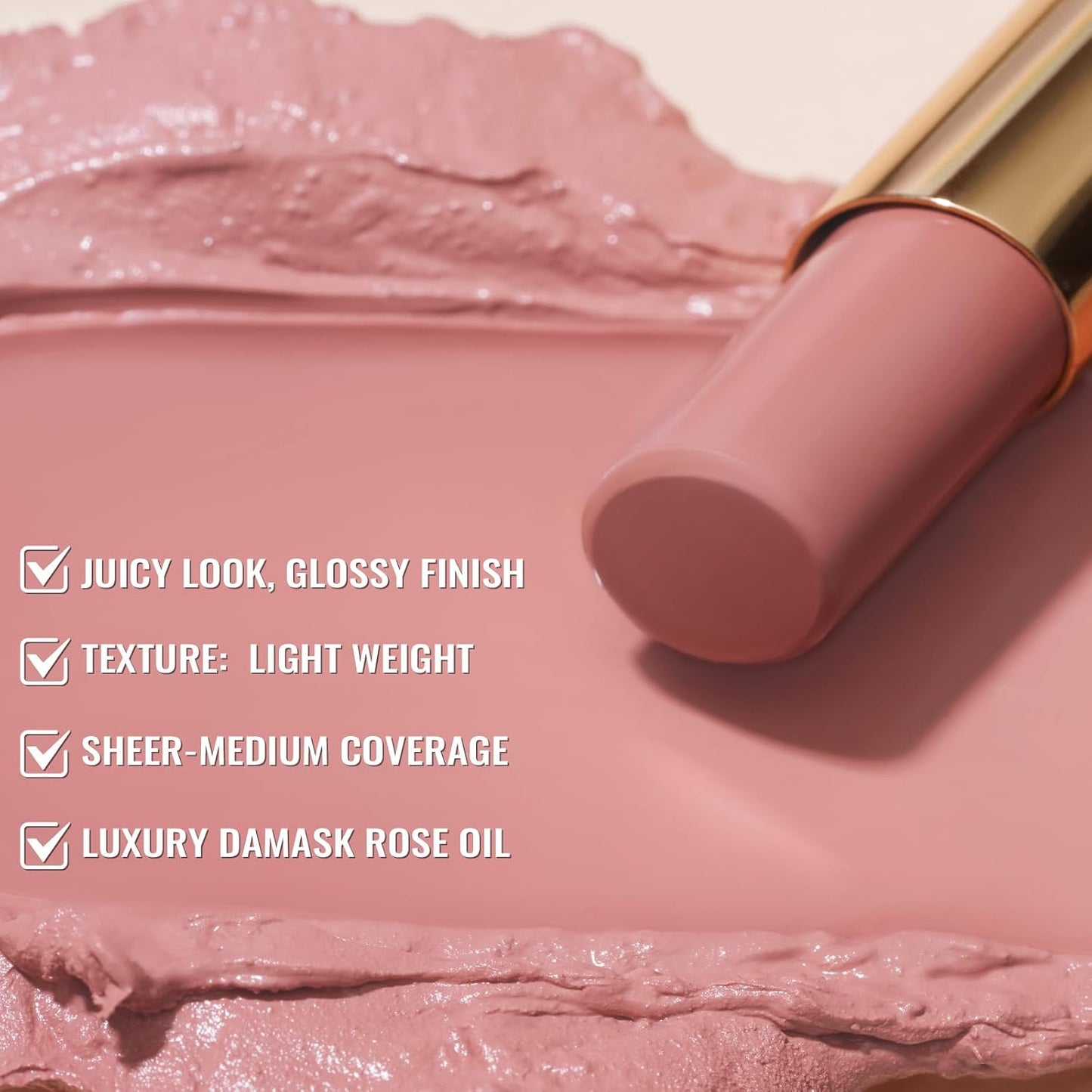 Oulac Moisturizing Shine Mauve Pink Lipstick for Women - 2 in 1 Glossy Light Pink Tinted Lip Balm, Hydrating Winter Lipstick for Dry Lips,Shine Juicy Finish Vegan 2.2g/0.07oz (14)