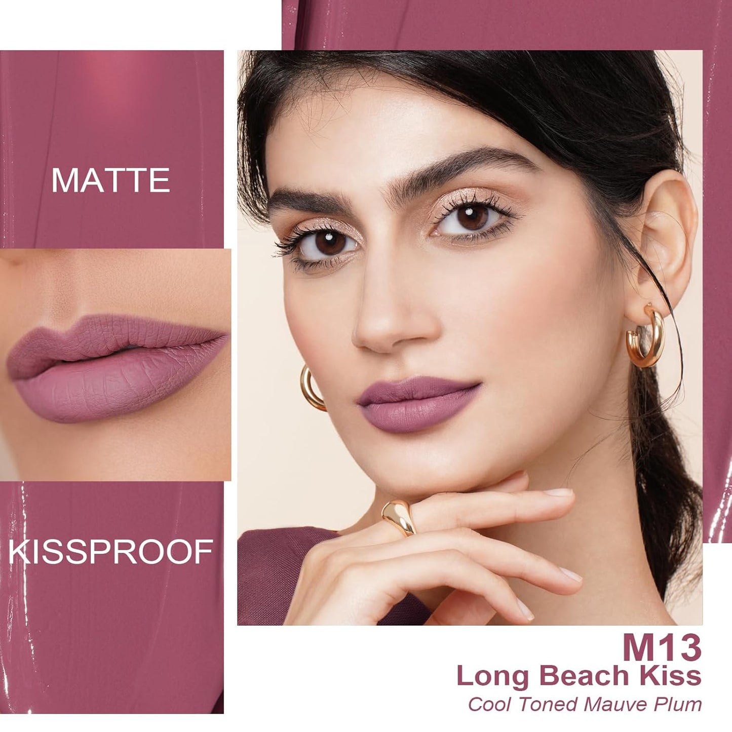 Oulac Matte Liquid Lipstick Mauve Pink Lip Gloss for Women, Long Lasting Lipstick Waterproof, No Transfer, Creamy High Pigmented Formula with Rose Oil, Vegan & Cruelty-Free, M13