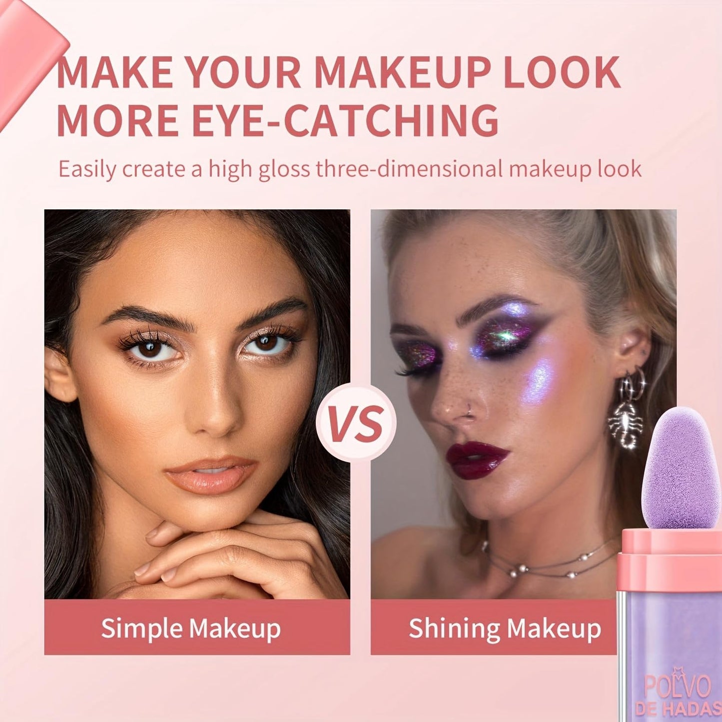 Polvo De Hadas Fairy Dust Highlight Patting Powder - Full Body Contouring and Clavicle Pearlescent Patting Powder for Face and Eye, Halloween Sparkling Body Glitter Powder (#04 Fantasy Purple)