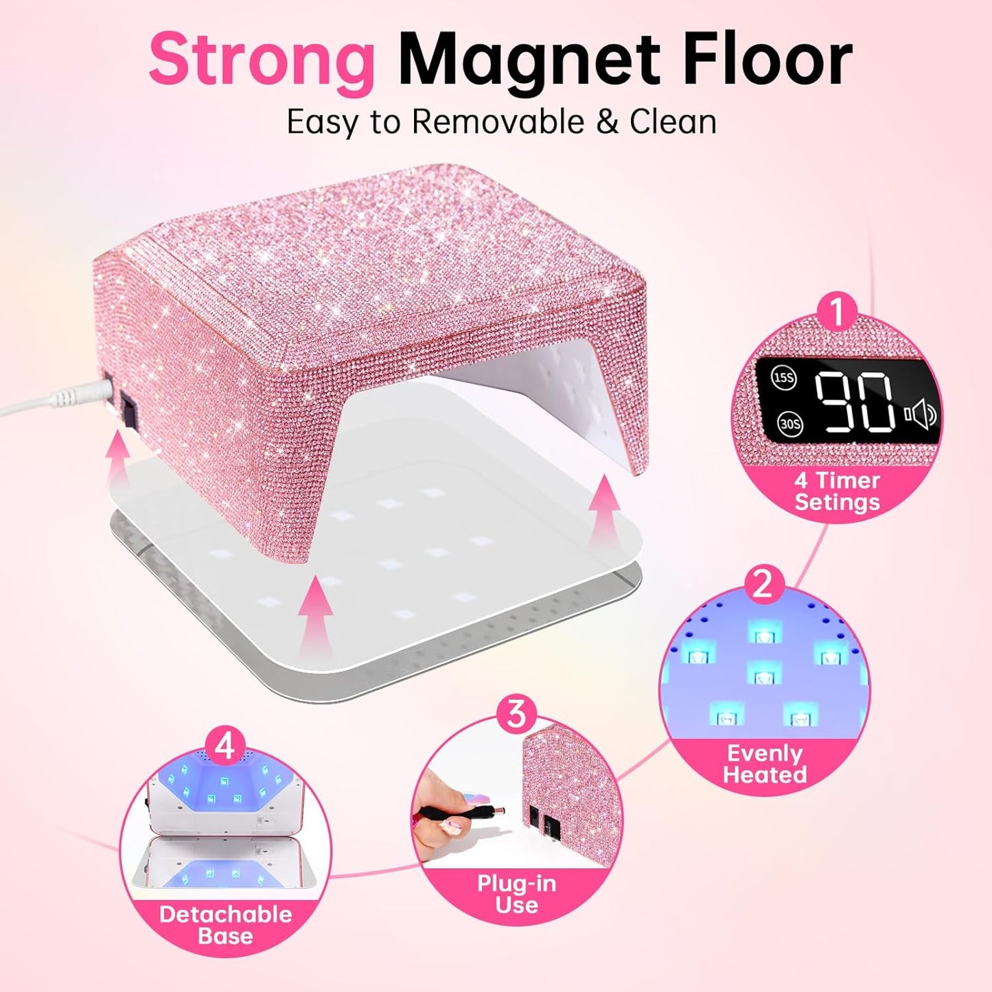 UV LED Nail Lamp 96W Plug-in Nail Dryer Sparkly Gel Polish Light 4 Timer Setting Professional Quick Dry Curing Lamp with Display Auto Sensor for Salon & Home