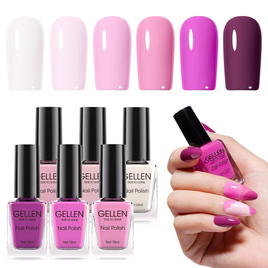 GELLEN Light Purple Nail Polish, Mauve Nail Polish 6 Colors Lavender Purple Set for Girls Women Home Salon Fall Winter, No UV Light Needed, Not UV Gel, Hema Free, Non-toxic