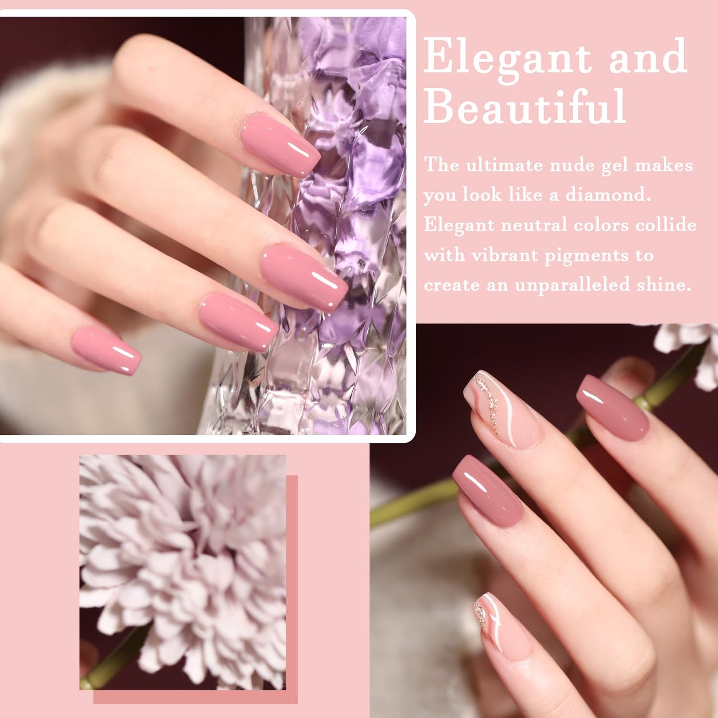 Nude Gel Nail Polish Set, 10 Colors Neutral Gel Polish Nude Pink Skin Tone Glitter Nail Polish Gel Starter Kit Soak Off All Season LED Manicure DIY Salon Gifts for Women Girls