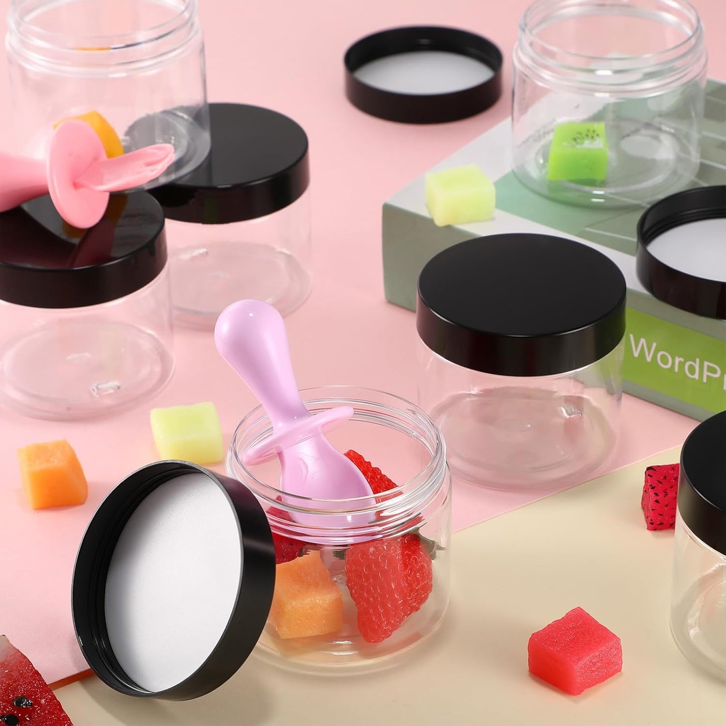 SATINIOR 36 Pieces 1.5 oz Plastic Jars with Lids Wide Mouth Airtight Reusable Container Acrylic Cosmetic Small Jars for Lotions Ointments Travel Toiletries Creams Make up Storage(Black)