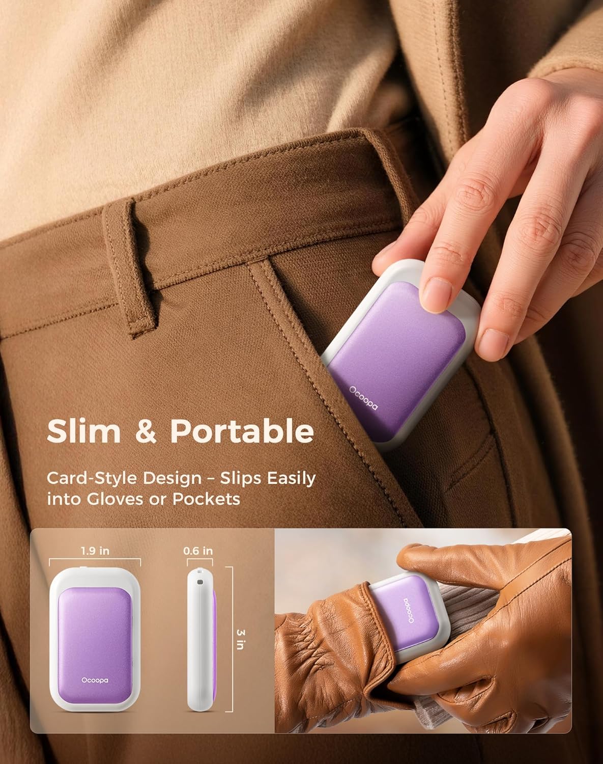 OCOOPA AI Magnetic Hand Warmers Rechargeable 2 Pack, 5000mAh Ultra-Thin Electric Glove Heater Handwarmer,UL Certified, Men Women Gifts for Christmas,Birthday,Winter Essentials,UT4 Young