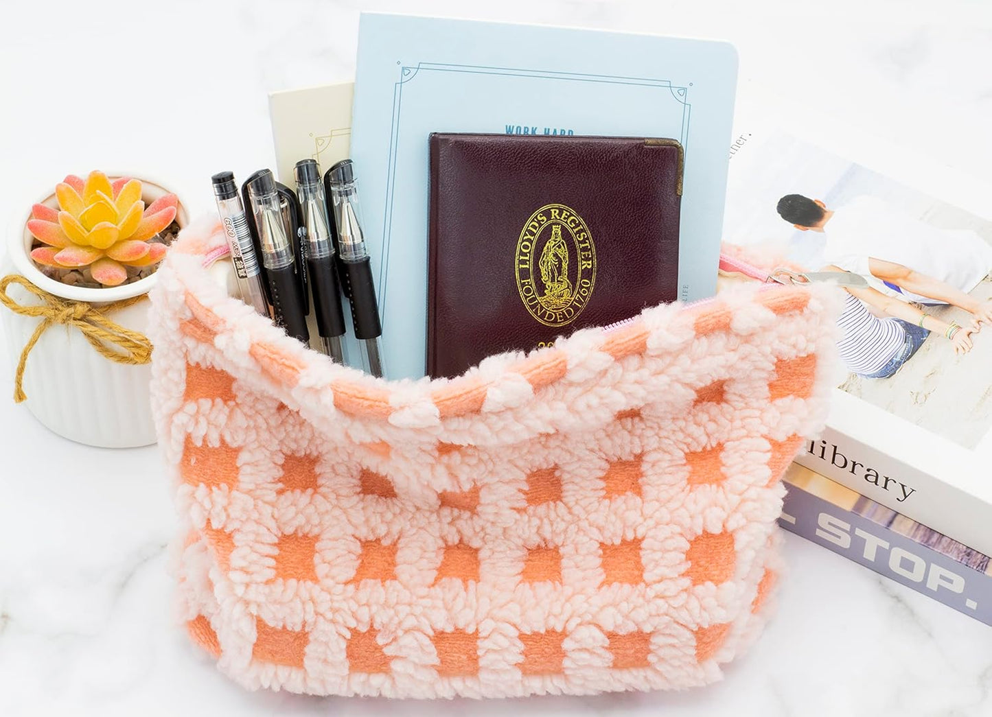 Makeup Bags for Purse Zipper Cosmetic Pouch Large Travel Make Up Organizer Tool Pouch for Women and Girls,Fleece Pink