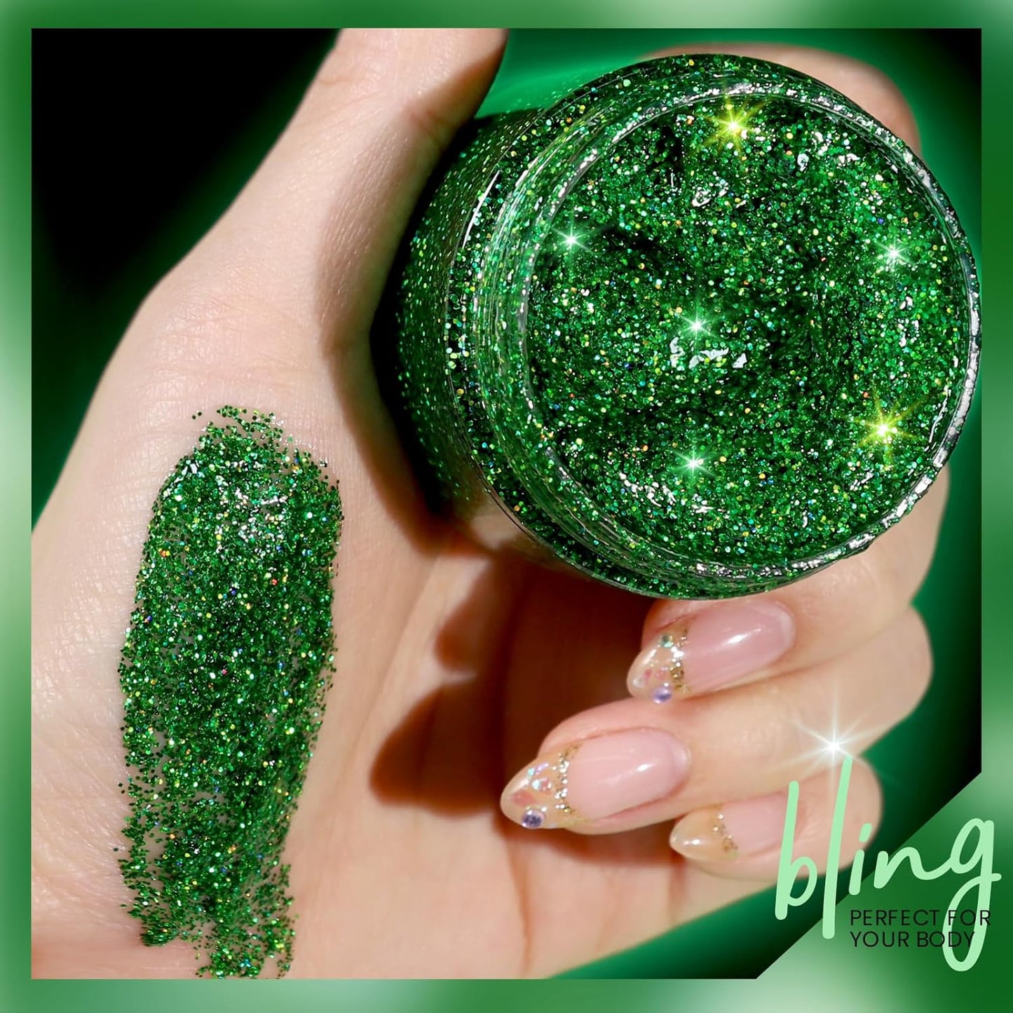 Teenitor Green Body Glitter Gel, Face Glitter Makeup, Green Glitter, Hair Glitter Gel for Kids, Festival Rave Accessories, 80g/2.8oz Holographic Glitter for Face Body Hair
